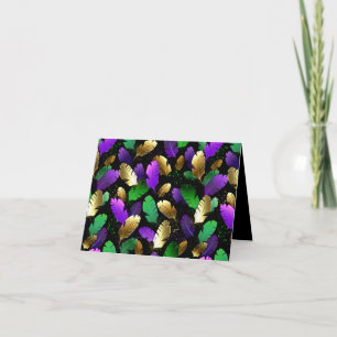 Seamless Pattern with Mardi Gras feathers Thank You Card