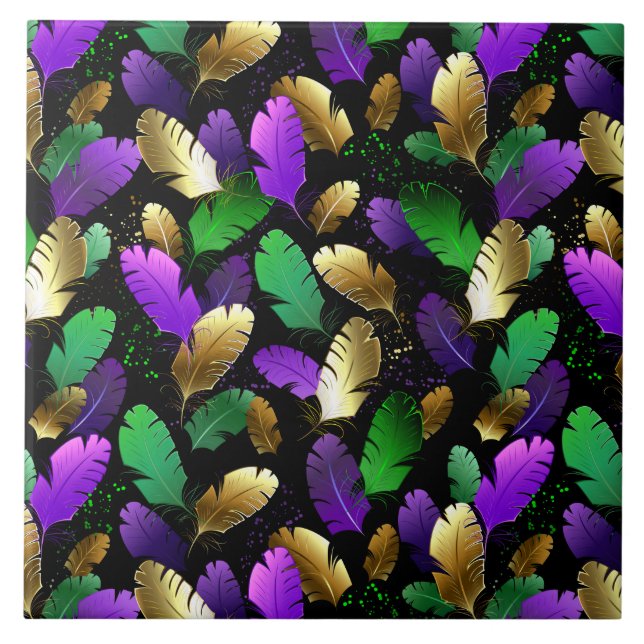 Seamless Pattern with Mardi Gras feathers Tile (Front)