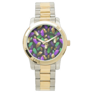 Seamless Pattern with Mardi Gras feathers Watch