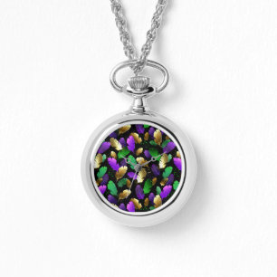 Seamless Pattern with Mardi Gras feathers Watch