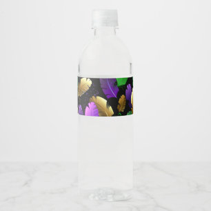 Seamless Pattern with Mardi Gras feathers Water Bottle Label
