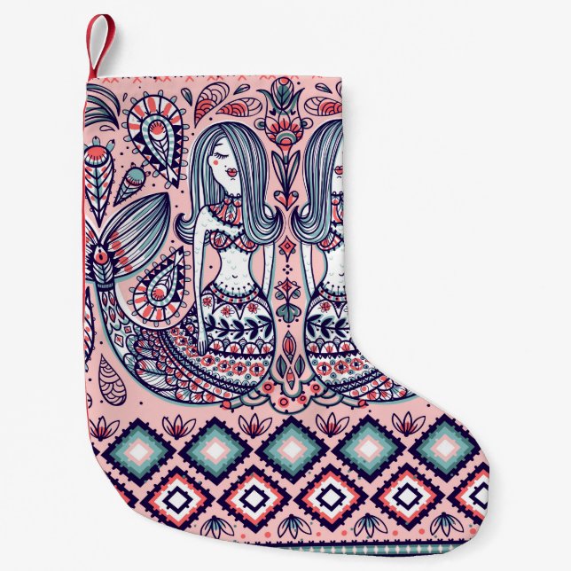 seamless pattern with mermaids and folk elements small christmas stocking (Front)