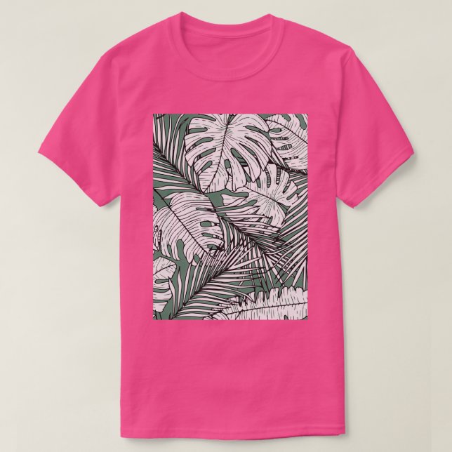 Seamless pattern with monstera line leaves T-Shirt (Design Front)
