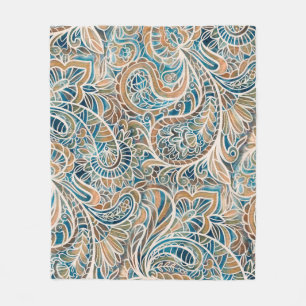 Seamless pattern with multicolor Paisley print. Ha Fleece Blanket