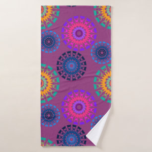 Seamless pattern with multicolored round openwork bath towel