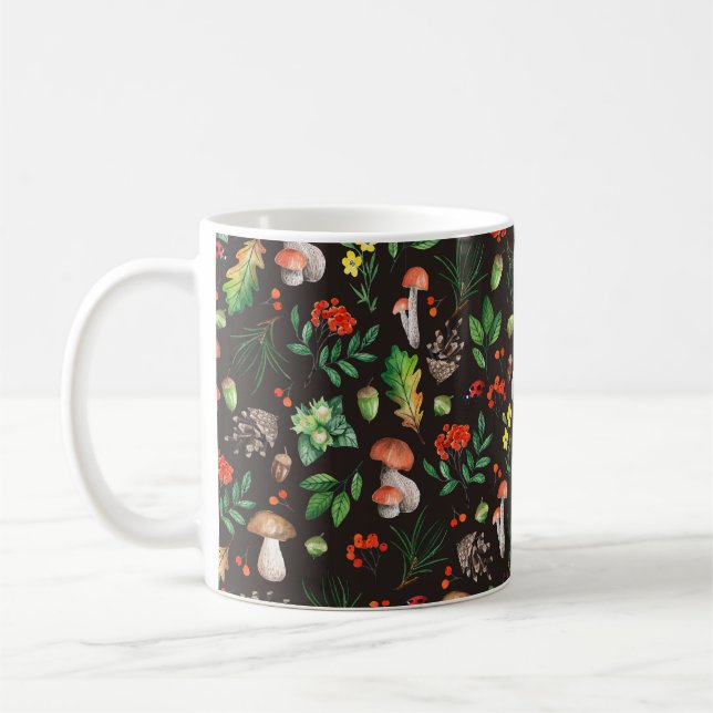 Seamless pattern with mushrooms,nuts,leaves,acorns coffee mug (Left)