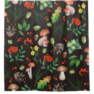 Seamless pattern with mushrooms,nuts,leaves,acorns shower curtain