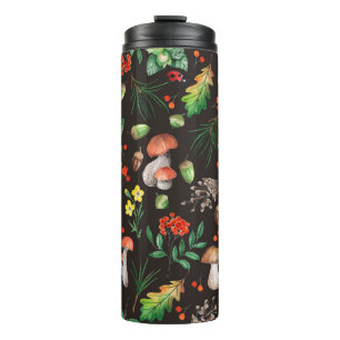 Seamless pattern with mushrooms,nuts,leaves,acorns thermal tumbler