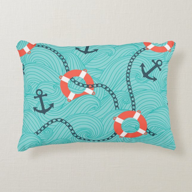 Seamless pattern with nautical attributes. Freehan Decorative Cushion (Front)