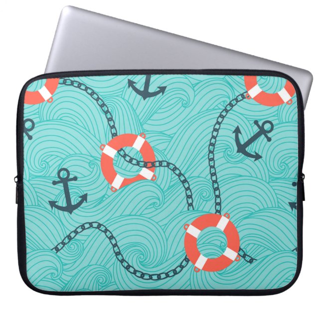 Seamless pattern with nautical attributes. Freehan Laptop Sleeve (Front)