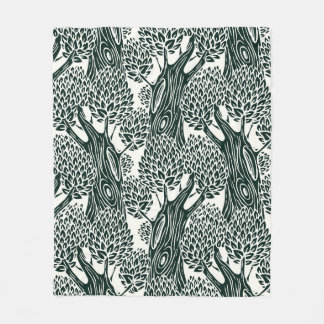  seamless pattern with old deciduous trees. Styliz Fleece Blanket
