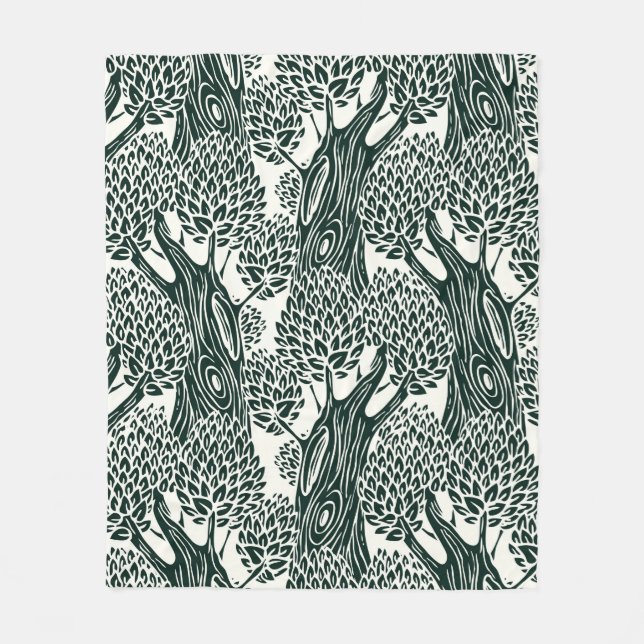  seamless pattern with old deciduous trees. Styliz Fleece Blanket (Front)