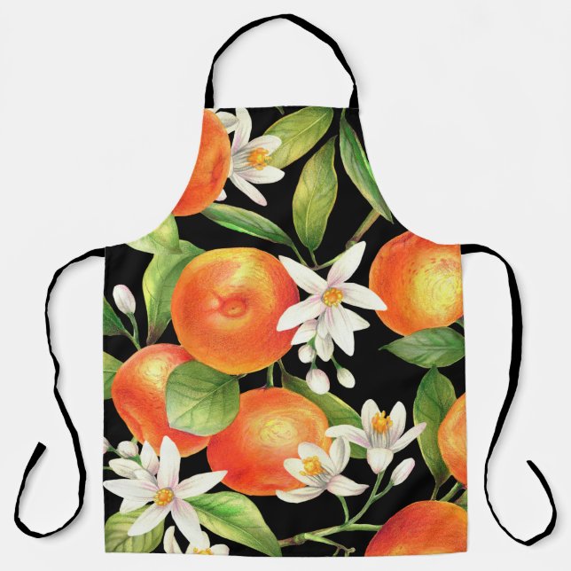 Seamless pattern with orange fruits, flowers and l apron (Front)