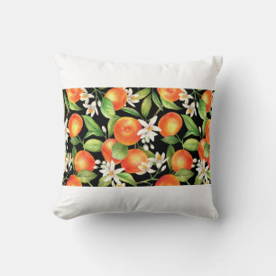 Seamless pattern with orange fruits, flowers and l cushion