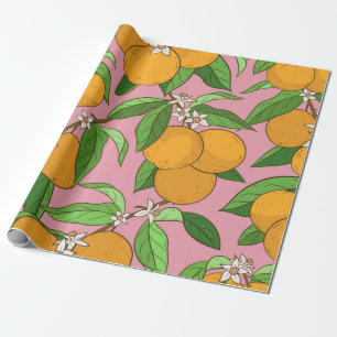 Seamless pattern with oranges,leaves,white flowers wrapping paper