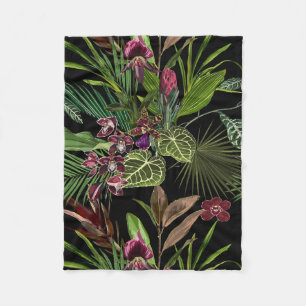Seamless pattern with orchids and protea flowers. fleece blanket