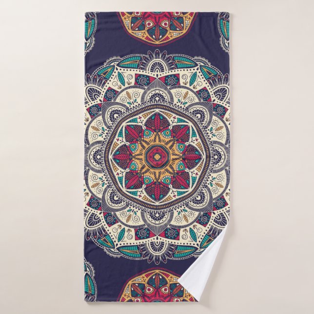 Seamless pattern with ornamental floral ethnic man bath towel (Bath Towel)