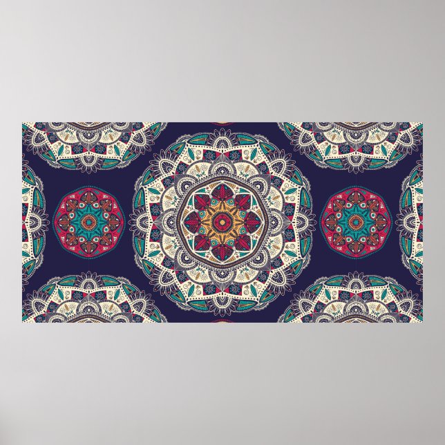 Seamless pattern with ornamental floral ethnic man poster (Front)