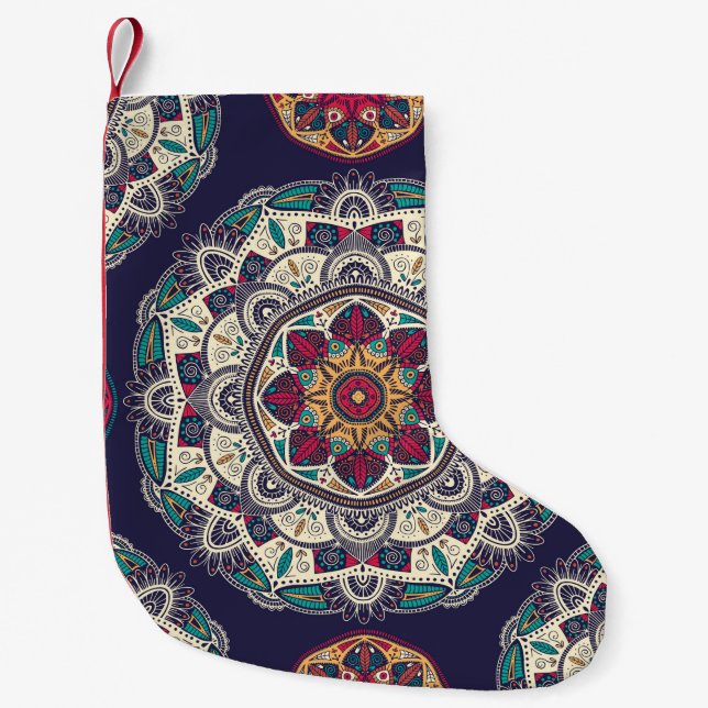 Seamless pattern with ornamental floral ethnic man small christmas stocking (Front)