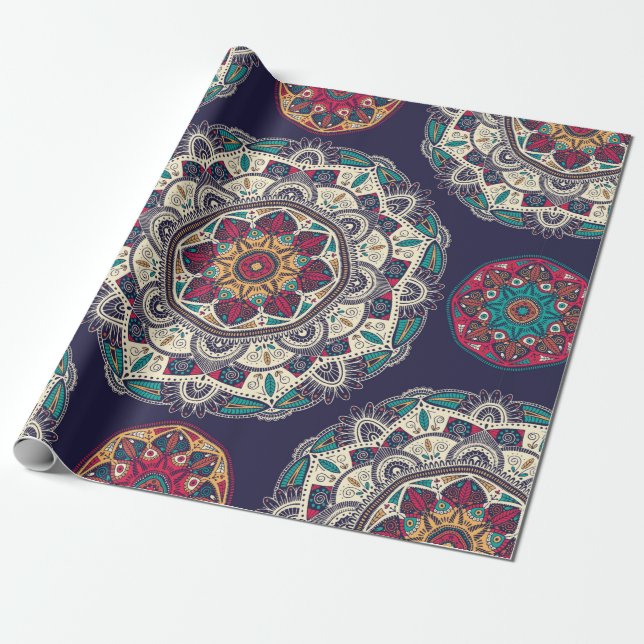 Seamless pattern with ornamental floral ethnic man wrapping paper (Unrolled)