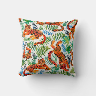 Seamless pattern with painted in watercolor tigers cushion