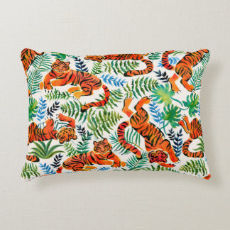 Seamless pattern with painted in watercolor tigers decorative cushion