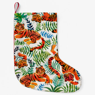 Seamless pattern with painted in watercolor tigers small christmas stocking