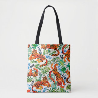 Seamless pattern with painted in watercolor tigers tote bag