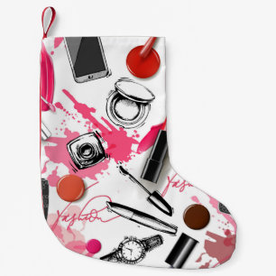 Seamless pattern with painted makeup small christmas stocking