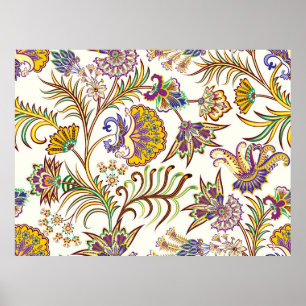 Seamless pattern with paisley floral poster