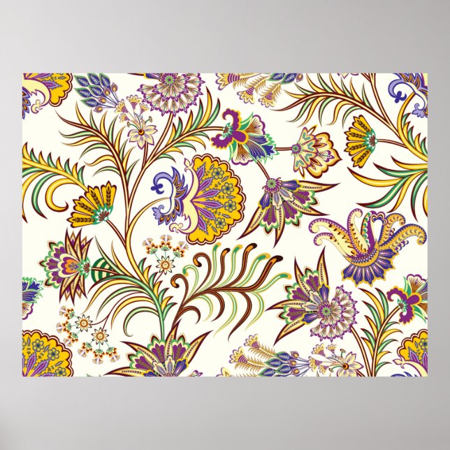 Seamless pattern with paisley floral poster (Front)