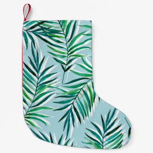 Seamless pattern with palm branches. Watercolor ha Small Christmas Stocking