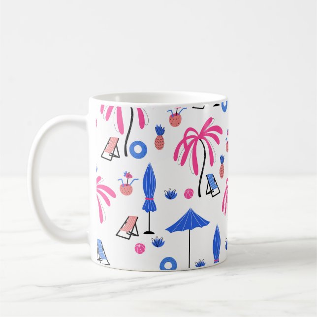 Seamless pattern with palm trees pineapples coconu coffee mug (Left)