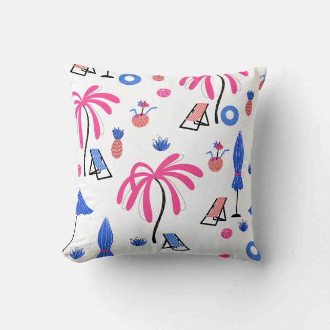 Seamless pattern with palm trees pineapples coconu cushion (Front)