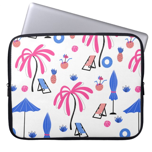 Seamless pattern with palm trees pineapples coconu laptop sleeve (Front)
