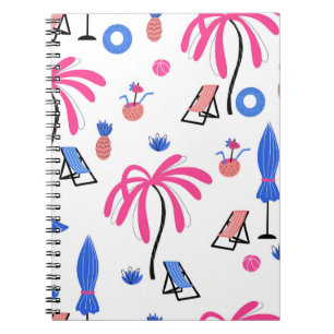 Seamless pattern with palm trees pineapples coconu notebook