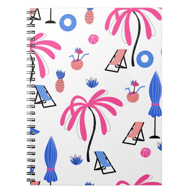 Seamless pattern with palm trees pineapples coconu notebook (Front)
