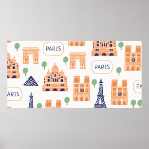Seamless pattern with Parisian landmarks paris sig Poster
