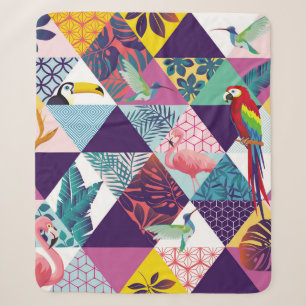 seamless pattern with Parrot, Toucans, Hummingbird Sherpa Blanket