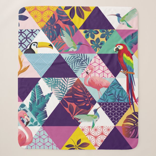 seamless pattern with Parrot, Toucans, Hummingbird Sherpa Blanket (Front)