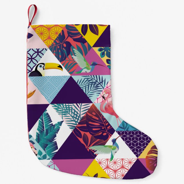 seamless pattern with Parrot, Toucans, Hummingbird Small Christmas Stocking (Front)