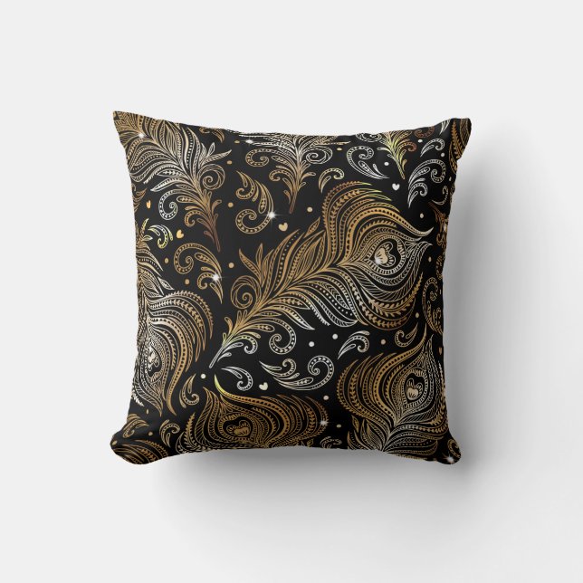 Seamless pattern with peacock feathers. Freehand d Cushion (Front)