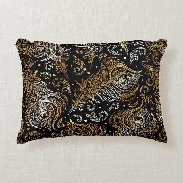 Seamless pattern with peacock feathers. Freehand d Decorative Cushion (Front)