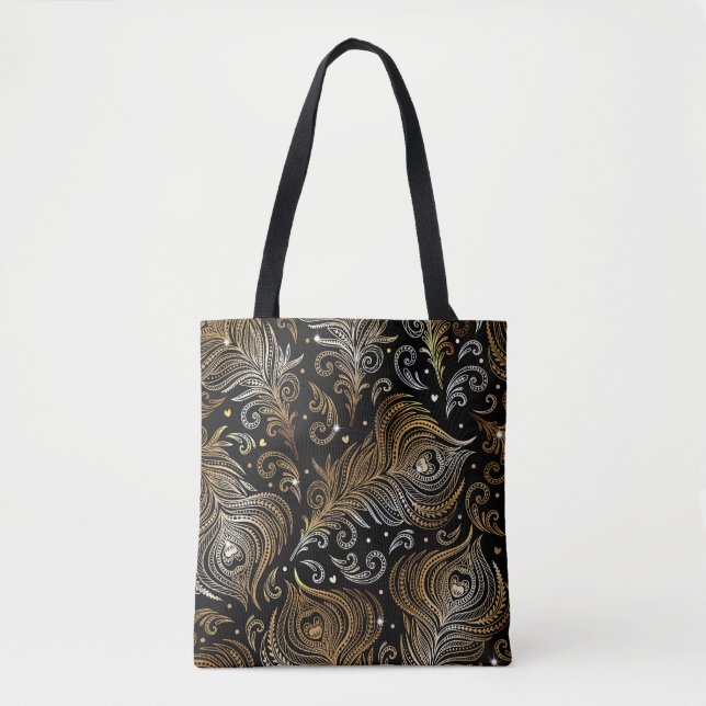Seamless pattern with peacock feathers. Freehand d Tote Bag (Front)