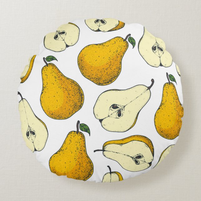 Seamless pattern with pear. Hand drawn pattern bac Round Cushion (Front)