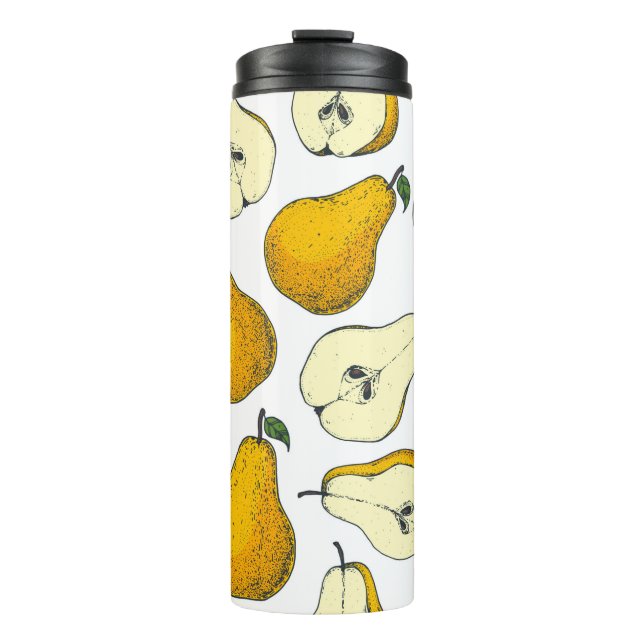 Seamless pattern with pear. Hand drawn pattern bac Thermal Tumbler (Front)