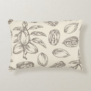 Seamless pattern with pecan: pecan nuts and leaves decorative cushion