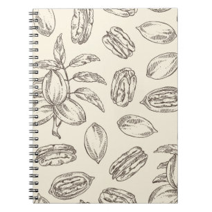 Seamless pattern with pecan: pecan nuts and leaves notebook