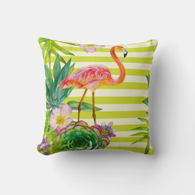  seamless pattern with pink flamingo and exotic tr cushion (Front)