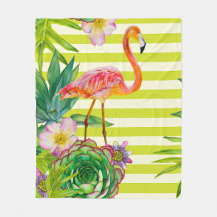 seamless pattern with pink flamingo and exotic tr fleece blanket